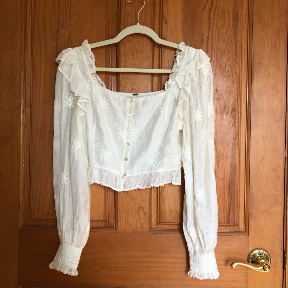 Free People Embroidered Ruffle Blouse